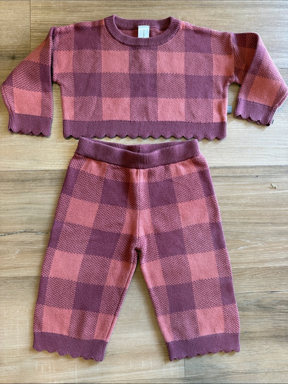 Girls Pink & Rose Plaid 2 piece Knit Set, 18 mos